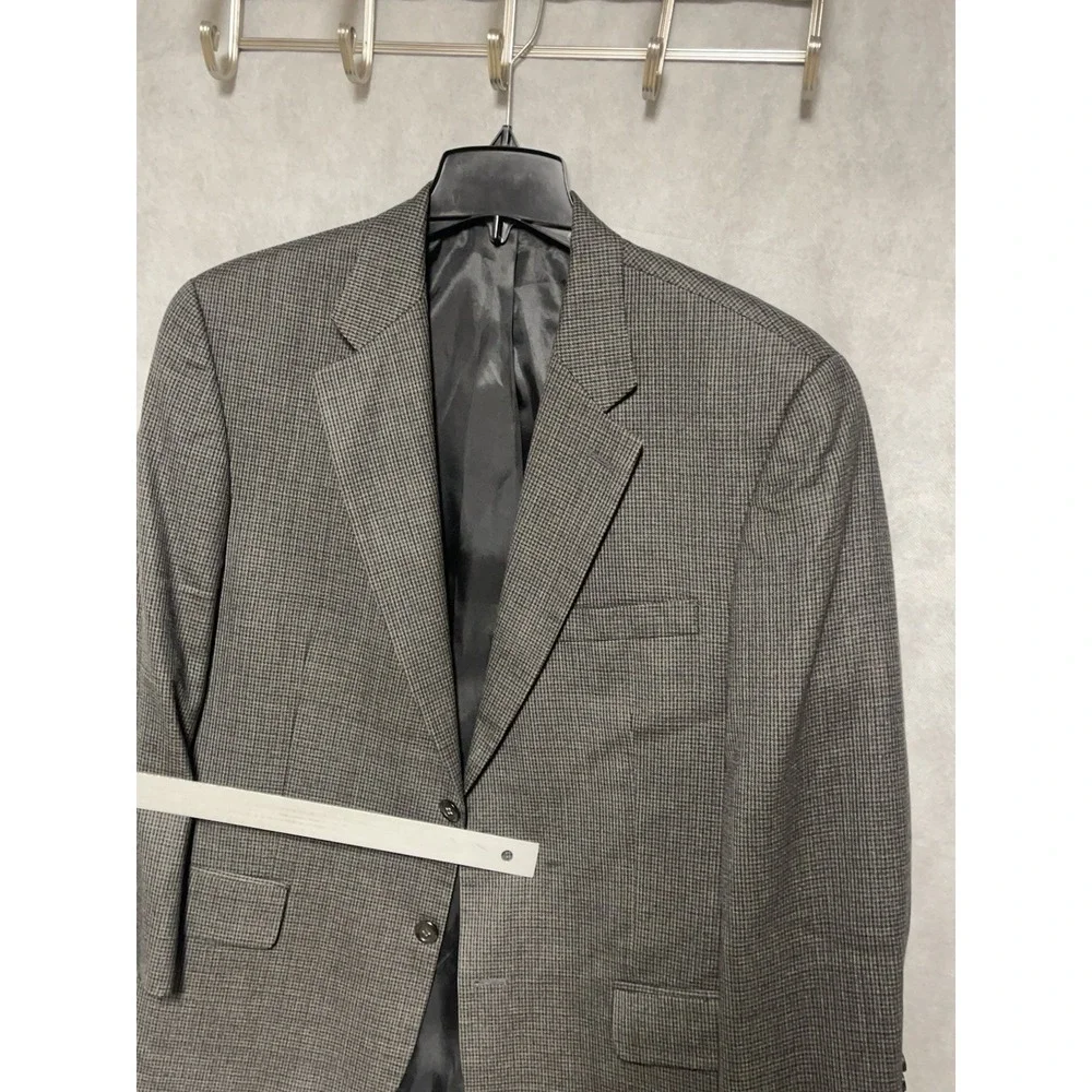 Chaps Blazer Men 42S Gray Beige Houndstooth Wool Flannel Ralph‎ Lauren Coat Luxe